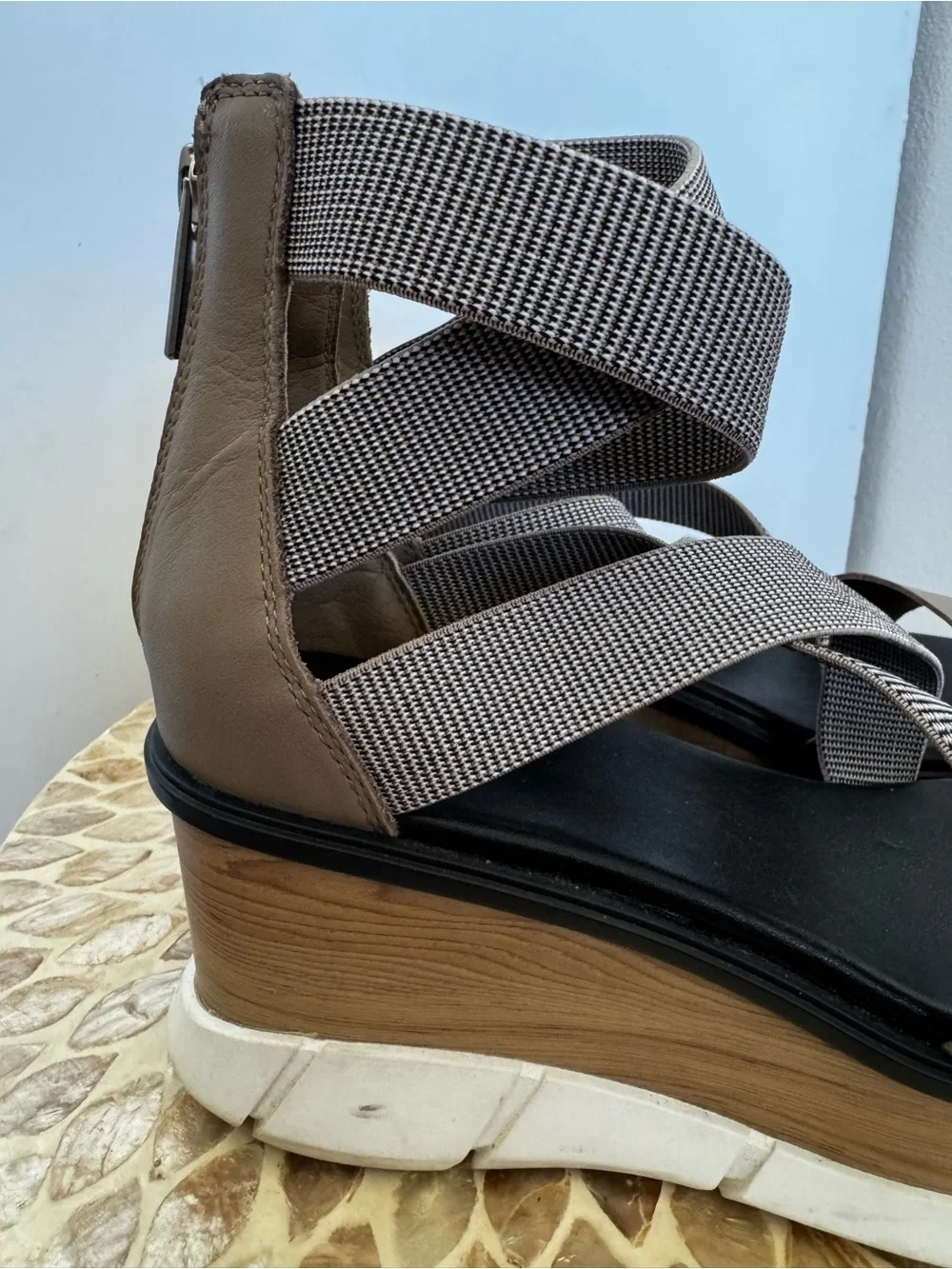 Sorel Joanie III Taupe  Sport Strap Wedge Sandals size 8.5